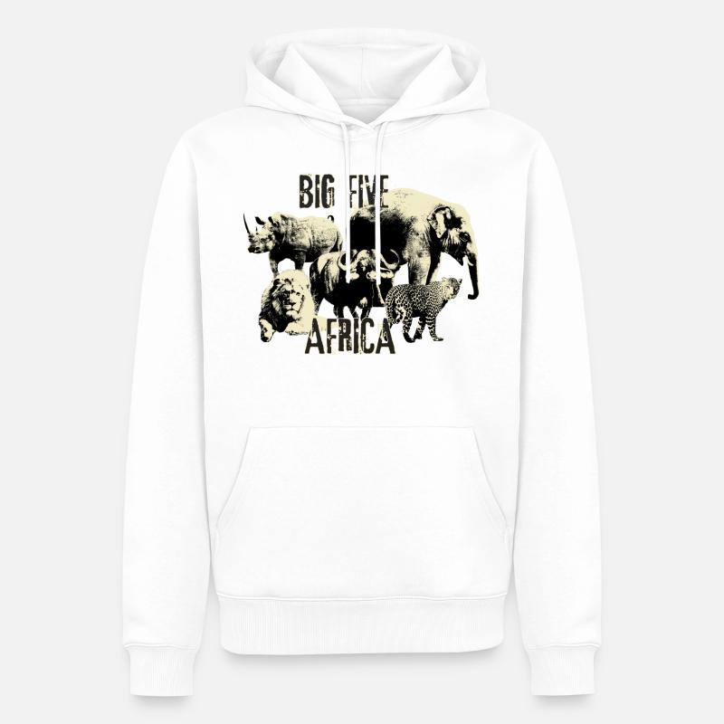 Afrique Big Five Éléphant Lion Léopard - Sweat à capuche Premium bio Homme - blanc