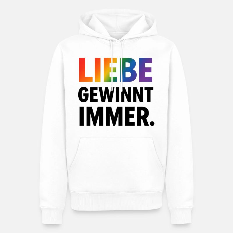 Regenbogen Spruch Liebe Gewinnt Immer - Männer Premium Bio Hoodie - Weiß