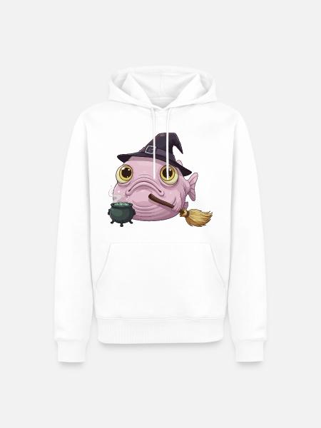 Lustiger Blobfisch - Hexenhut und Zauberkessel - Männer Premium Bio Hoodie - Weiß