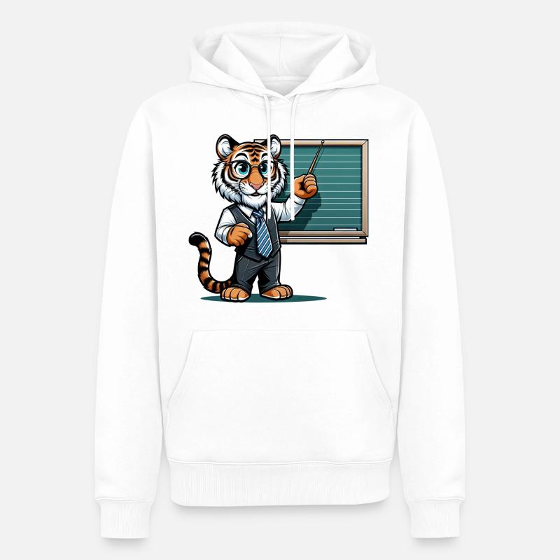 Professeur de tigre mignon - Sweat à capuche Premium bio Homme - blanc
