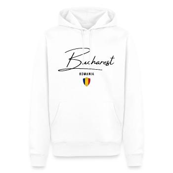 J’aime Bucarest, fierté roumaine - Sweat à capuche Premium bio Homme - blanc - Devant - Nico (187cm)