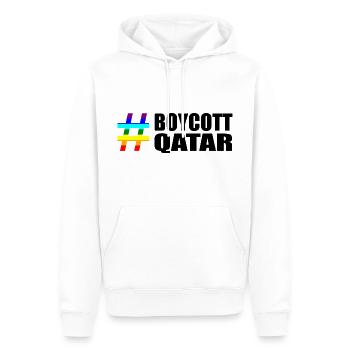Boycott Qatar Spruch Sprüche Regenbogen - Männer Premium Bio Hoodie - Weiß - Vorne - Nico (187cm)