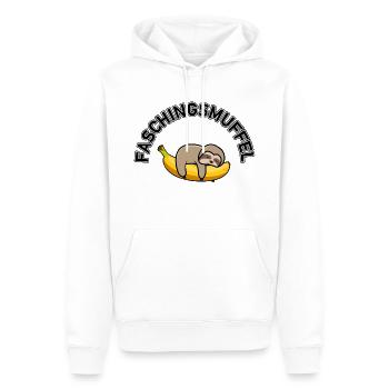 Faschingsmuffel | Faultier auf Banane - Männer Premium Bio Hoodie - Weiß - Vorne - Nico (187cm)