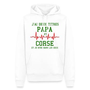 Homme Papa Corse Deux Titres Humour Corse - Sweat à capuche Premium bio Homme - blanc - Devant - Nico (187cm)