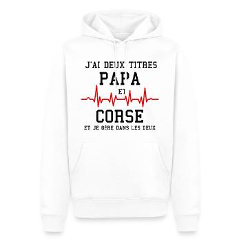Homme Papa Corse Deux Titres Humour Corse - Sweat à capuche Premium bio Homme - blanc - Devant - Nico (187cm)