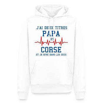 Homme Papa Corse Deux Titres Humour Corse - Sweat à capuche Premium bio Homme - blanc - Devant - Nico (187cm)