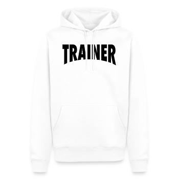 TRAINER gebogen schwarz - Männer Premium Bio Hoodie - Weiß - Vorne - Nico (187cm)