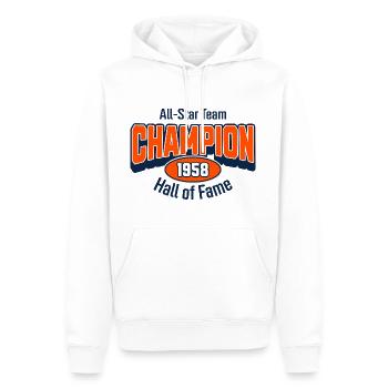 Champion 1958 – Cadeau d’anniversaire Style universitaire - Sweat à capuche Premium bio Homme - blanc - Devant - Nico (187cm)