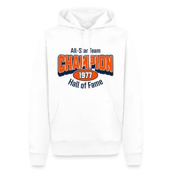 Champion 1977 – Cadeau d’anniversaire Style universitaire - Sweat à capuche Premium bio Homme - blanc - Devant - Nico (187cm)