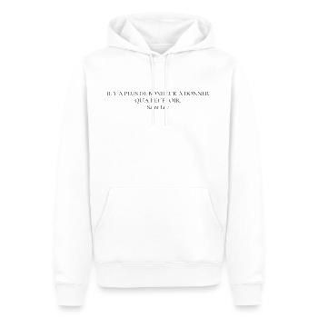 Citation " Il y a plus de bonheur..." Saint Luc - Sweat à capuche Premium bio Homme - blanc - Devant - Nico (187cm)