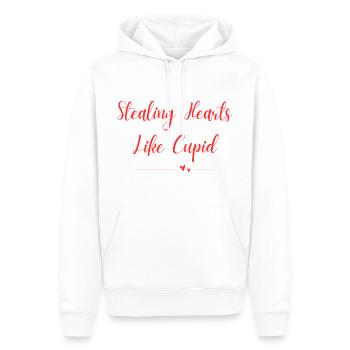 Voler des cœurs comme Cupidon - Sweat à capuche Premium bio Homme - blanc - Devant - Nico (187cm)