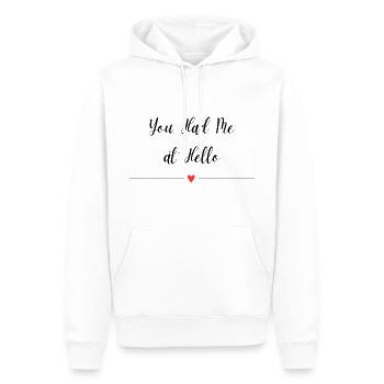Du hattest mich bei Hallo - Männer Premium Bio Hoodie - Weiß - Vorne - Nico (187cm)