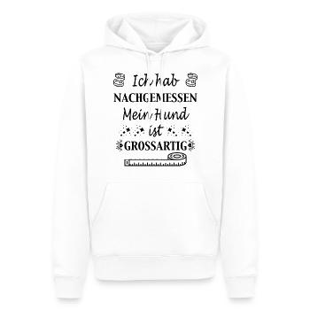 J'ai mesuré - motif chien - conversation chien - Sweat à capuche Premium bio Homme - blanc - Devant - Nico (187cm)