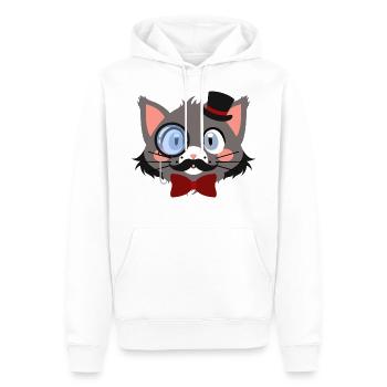 Herrenkatze mit Monokel und Hut - Männer Premium Bio Hoodie - Weiß - Vorne - Nico (187cm)