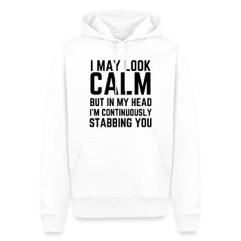 Sarcasm calm stab head irony saying funny - Men’s Premium Organic Hoodie - white - Front - Nico (187cm)