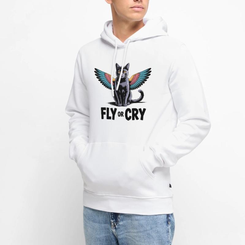 Fliege oder rufe Katze Männer Premium Bio Hoodie