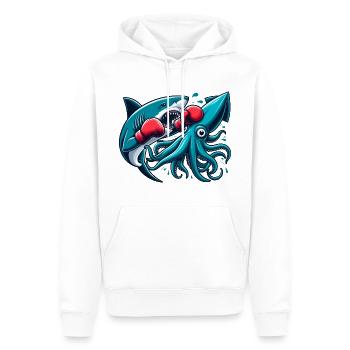 Requin Vs Poulpe Drôles D’animaux - Sweat à capuche Premium bio Homme - blanc - Devant - Nico (187cm)