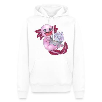 Niedliches Axolotl mit Cupcake freut sich Geschenk - Männer Premium Bio Hoodie - Weiß - Vorne - Nico (187cm)