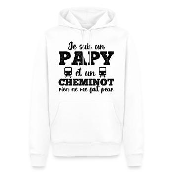Papy cheminot humour train cadeau fête des pères - Sweat à capuche Premium bio Homme - blanc - Devant - Nico (187cm)
