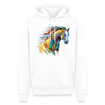 Murmure du vent : majestueux cheval arc-en-ciel - Sweat à capuche Premium bio Homme - blanc - Devant - Nico (187cm)