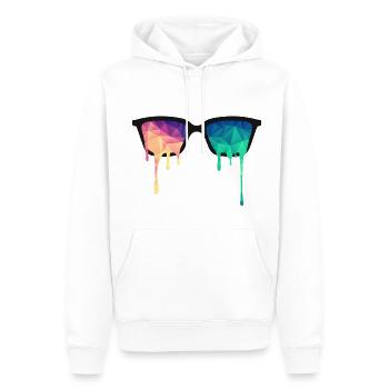 Psy Nerd Brille mit LSD Farb-Tropfen / Dreiecken - Männer Premium Bio Hoodie - Weiß - Vorne - Nico (187cm)