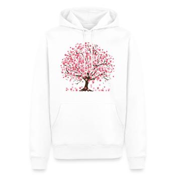 Arbre et pétales de fleurs de cerisier - Sweat à capuche Premium bio Homme - blanc - Devant - Nico (187cm)