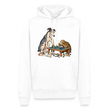 Windhund und Schildkröte beim Modellbau - Männer Premium Bio Hoodie - Weiß - Vorne - Nico (187cm)