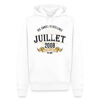 14 Ans Anniversaire Vintage Né(e) en Juillet 2008 - Sweat à capuche Premium bio Homme - blanc - Devant - Nico (187cm)