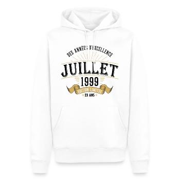 23 Ans Anniversaire Vintage Né(e) en Juillet 1999 - Sweat à capuche Premium bio Homme - blanc - Devant - Nico (187cm)