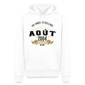 18 Ans Anniversaire Vintage Né(e) en Août 2004 - Sweat à capuche Premium bio Homme - blanc - Devant - Nico (187cm)