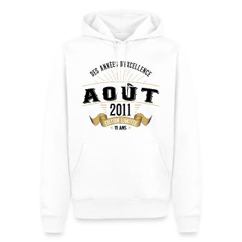 11 Ans Anniversaire Vintage Né(e) en Août 2011 - Sweat à capuche Premium bio Homme - blanc - Devant - Nico (187cm)