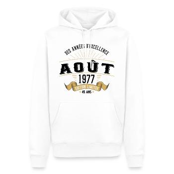 45 Ans Anniversaire Vintage Né(e) en Août 1977 - Sweat à capuche Premium bio Homme - blanc - Devant - Nico (187cm)