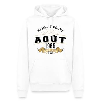 57 Ans Anniversaire Vintage Né(e) en Août 1965 - Sweat à capuche Premium bio Homme - blanc - Devant - Nico (187cm)