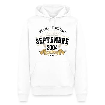 18 Ans Anniversaire Vintage Né(e) Septembre 2004 - Sweat à capuche Premium bio Homme - blanc - Devant - Nico (187cm)