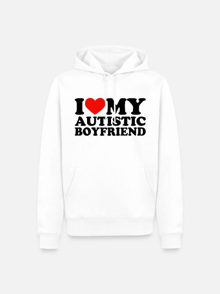 I Love My Autistic Boyfriend I Heart My BF - Herre Premium økologisk hoodie - hvid