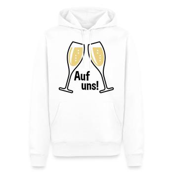 XAuf Uns! 2 Sektgläser (Sekt / Oval / Zu / 2C) - Männer Premium Bio Hoodie - Weiß - Vorne - Nico (187cm)