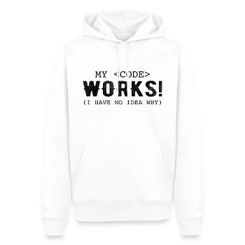 Mein Code funktioniert, ich habe keine Ahnung warum - Männer Premium Bio Hoodie - Weiß - Vorne - Nico (187cm)