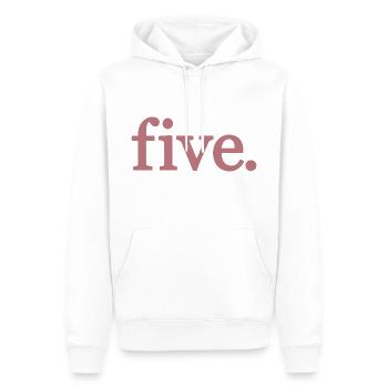 Cinq - 5 ans anniversaire, 5 ans anniversaire - Sweat à capuche Premium bio Homme - blanc - Devant - Nico (187cm)