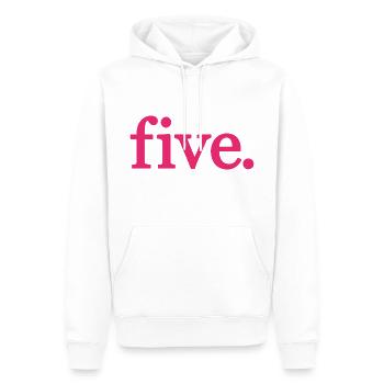 Cinq - 5 ans anniversaire, 5 ans anniversaire - Sweat à capuche Premium bio Homme - blanc - Devant - Nico (187cm)