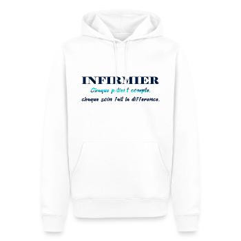 INFIRMIERE INFIRMIER DOCTEUR HUMOUR DRÖLES G - Sweat à capuche Premium bio Homme - blanc - Devant - Nico (187cm)
