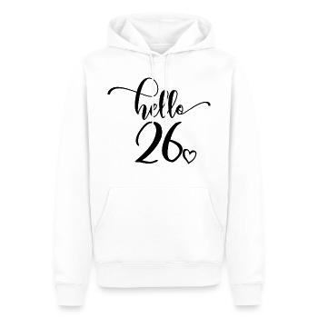 Hello 26 - Mignon cadeau de 26e anniversaire pour femmes - Sweat à capuche Premium bio Homme - blanc - Devant - Nico (187cm)