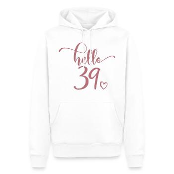 Hello 39 - Cadeau mignon de 39e anniversaire pour femmes - Sweat à capuche Premium bio Homme - blanc - Devant - Nico (187cm)