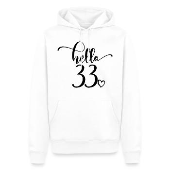 Hello 33 - Mignon cadeau de 33e anniversaire pour femmes - Sweat à capuche Premium bio Homme - blanc - Devant - Nico (187cm)