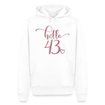 Hello 43 - Mignon cadeau de 43e anniversaire pour femmes - Sweat à capuche Premium bio Homme - blanc - Devant - Nico (187cm)