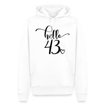 Hello 43 - Mignon cadeau de 43e anniversaire pour femmes - Sweat à capuche Premium bio Homme - blanc - Devant - Nico (187cm)