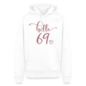 Hello 69 - Cadeau mignon de 69e anniversaire pour femmes - Sweat à capuche Premium bio Homme - blanc - Devant - Nico (187cm)