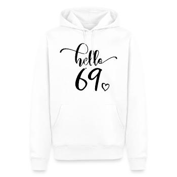 Hello 69 - Cadeau mignon de 69e anniversaire pour femmes - Sweat à capuche Premium bio Homme - blanc - Devant - Nico (187cm)