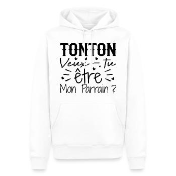 Tonton Veux tu être Mon Parrain? - Sweat à capuche Premium bio Homme - blanc - Devant - Nico (187cm)