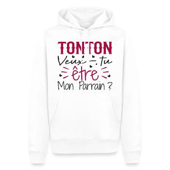 Tonton Veux tu être Mon Parrain? - Sweat à capuche Premium bio Homme - blanc - Devant - Nico (187cm)