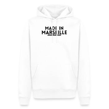made in marseille. t-shirt né à Marseille - Sweat à capuche Premium bio Homme - blanc - Devant - Nico (187cm)